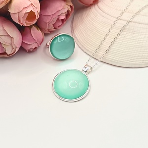 Ezüst ékszerszett � mentazöld üveg lencsével - ékszer - ékszerszett - Meska.hu