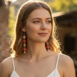 Boho Ritmus � Hosszú fűzött fülbevaló mintás fagöngyökkel - Meska.hu