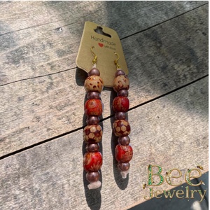 Boho Ritmus � Hosszú fűzött fülbevaló mintás fagöngyökkel - ékszer - fülbevaló - lógó fülbevaló - Meska.hu