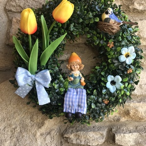 Egyedi tavaszi ajtódísz kopogtató műzöld tulipánnal , Otthon & Lakás, Dekoráció, Ajtó- és ablak dekoráció, Ajtódísz & Kopogtató, Mindenmás, MESKA