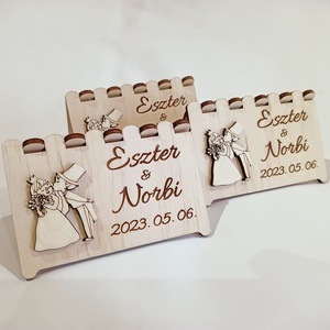 Ültető és köszönet, Esküvő, Meghívó & Kártya, Ültetési rend, Famegmunkálás, Gravírozás, pirográfia, MESKA