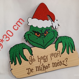Girincs  táblával - karácsony - karácsonyi lakásdekoráció - karácsonyfa, grincsfa - Meska.hu