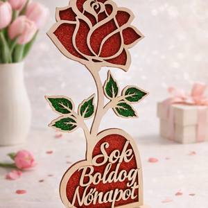 Rózsa , Otthon & Életmód, Dekoráció, Virágdísz és tartó, Virágdíszek, Asztali virágdísz, Famegmunkálás, Gravírozás, pirográfia, MESKA