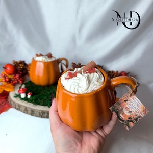 Pumpkin spice latte, Sütőtök fűszeres latte illatú szójagyertya  - Nikolett Dekor - otthon & életmód - gyertya, illat, aroma - gyertya - Meska.hu