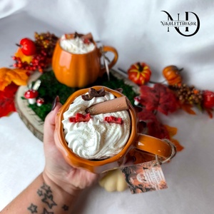 Pumpkin spice latte, Sütőtök fűszeres latte illatú szójagyertya  - Nikolett Dekor - otthon & életmód - gyertya, illat, aroma - gyertya - Meska.hu