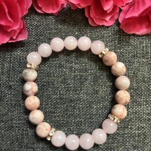 Rózsakvarc és zebra jáspis karkötő, Ékszer, Karkötő, Gyöngyös karkötő, Ékszerkészítés, Gyöngyfűzés, gyöngyhímzés, MESKA