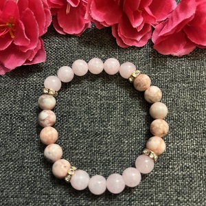 Rózsakvarc és zebra jáspis karkötő - ékszer - karkötő - gyöngyös karkötő - Meska.hu
