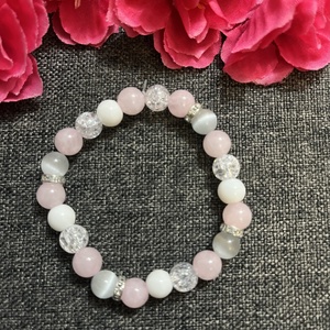 Ásványkarkötő rózsakvarc hegyikristály jade szelenit - ékszer - karkötő - ásványkarkötő - Meska.hu