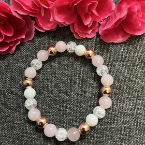 Ásványkarkötő rózsakvarc hegyikristály jade , Ékszer, Karkötő, Ásványkarkötő, Gyöngyfűzés, gyöngyhímzés, MESKA