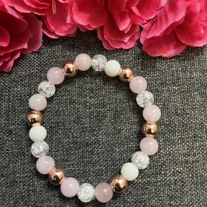 Ásványkarkötő rózsakvarc hegyikristály jade  - ékszer - karkötő - ásványkarkötő - Meska.hu