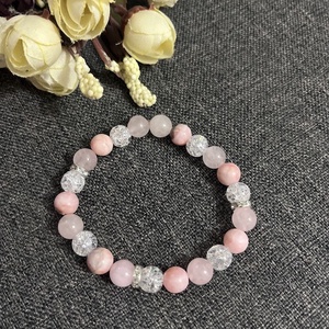 Ásványkarkötő rózsakvarc hegyikristály zebra jáspis - Meska.hu