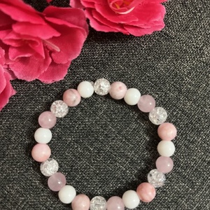 Ásványkarkötő rózsakvarc, hegyikristály, jade, zebra jáspis - Meska.hu