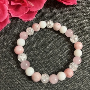 Ásványkarkötő rózsakvarc, hegyikristály, jade, zebra jáspis - ékszer - karkötő - ásványkarkötő - Meska.hu