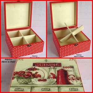 Piros vintage konyhamintás receptkönyv és teafiltertartó/kekszes/fűszeres/tároló doboz szettben -  - Meska.hu
