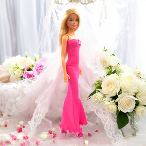 -Pink sellő-fazonú kisestélyi ruha kristállyal (a002pk) - Több, mint 100 féle ruha barbie babákhoz!, Játék & Sport, Baba & babaház, Barbie ruhák, Varrás, MESKA