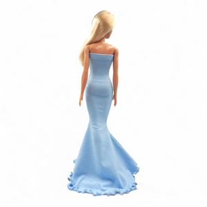 Extra hosszú fodros sellő fazonú estélyi ruha, égkék - ruha barbie típusú babákhoz (a020kk)  - játék & sport - baba & babaház - barbie ruhák - Meska.hu