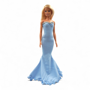 Extra hosszú fodros sellő fazonú estélyi ruha, égkék - ruha barbie típusú babákhoz (a020kk)  - játék & sport - baba & babaház - barbie ruhák - Meska.hu