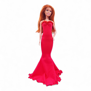 Extra hosszú fodros sellő fazonú estélyi ruha, piros - ruha barbie típusú babákhoz (a020pr) - játék & sport - baba & babaház - barbie ruhák - Meska.hu