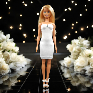 Elegáns hófehér ruha csepp alakú ékkővel - ruha barbie típusú babákhoz (a023fh), Játék & Sport, Baba & babaház, Barbie ruhák, Varrás, MESKA