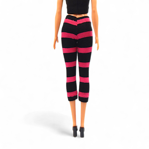 Pink-fekete csíkos barbie capri nadrág, harisnya, leggings  - ruha barbie típusú babákhoz  (a036pf) - játék & sport - baba & babaház - barbie ruhák - Meska.hu