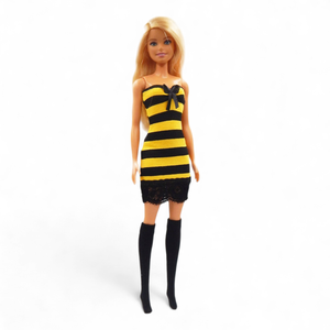 Méhecske csíkos barbie miniruha csipkével  - ruha barbie típusú babákhoz (a037eg) - játék & sport - baba & babaház - barbie ruhák - Meska.hu