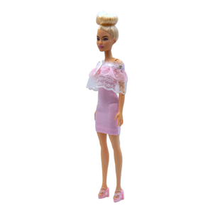 Rózsaszín alkalmi ruha csipkés vállrésszel - ruha barbie típusú babákhoz (a057rs) - játék & sport - baba & babaház - barbie ruhák - Meska.hu