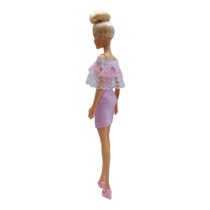 Rózsaszín alkalmi ruha csipkés vállrésszel - ruha barbie típusú babákhoz (a057rs) - játék & sport - baba & babaház - barbie ruhák - Meska.hu