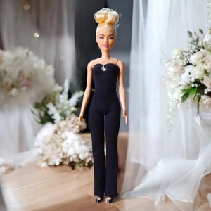 Fekete trapéz szárú overall  csillogó strasszal - ruha barbie típusú babákhoz (a053fk), Játék & Sport, Baba & babaház, Barbie ruhák, Varrás, MESKA