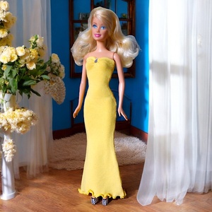 Sárga sellő-fazonú barbie ruha kristállyal - ruha barbie típusú babákhoz (a002cs), Játék & Sport, Baba & babaház, Barbie ruhák, Varrás, MESKA