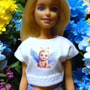 Oversized rövid barbie póló, angyalkás  - ruha barbie típusú babákhoz (a034ag), Játék & Sport, Baba & babaház, Barbie ruhák, Varrás, MESKA