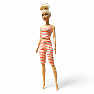 Narancs-fehér csíkos szett- ruha barbie típusú babákhoz (a070nf) - játék & sport - baba & babaház - barbie ruhák - Meska.hu