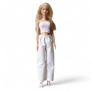 Bő fehér vászonnadrág  - ruha barbie típusú babákhoz (a065fh) - játék & sport - baba & babaház - barbie ruhák - Meska.hu