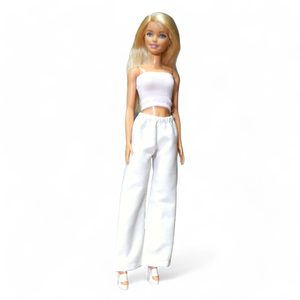 Bő fehér vászonnadrág  - ruha barbie típusú babákhoz (a065fh) - játék & sport - baba & babaház - barbie ruhák - Meska.hu