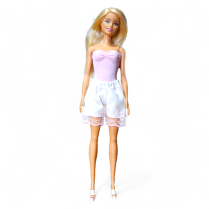 Rózsaszín csipkés vászon rövidnaci  - ruha barbie típusú babákhoz (a063fr) - játék & sport - baba & babaház - barbie ruhák - Meska.hu