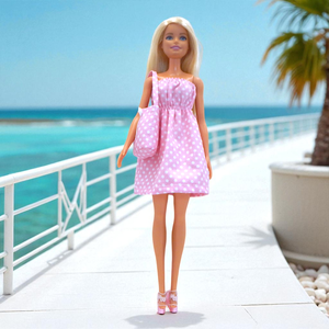 Rózsazsín pöttyös vászon nyári ruha táskával barbie típusú babákhoz (terhes Steffi-hez is!) (a075rp) - Meska.hu