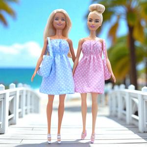 Rózsazsín pöttyös vászon nyári ruha táskával barbie típusú babákhoz (terhes Steffi-hez is!) (a075rp) - játék & sport - baba & babaház - barbie ruhák - Meska.hu