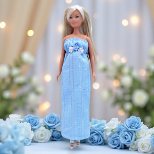 Világoskék estélyi rózsácskákkal barbie típusú babákhoz (terhes Steffi-hez is!) (a081vk) - játék & sport - baba & babaház - barbie ruhák - Meska.hu