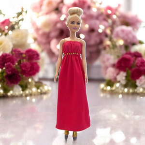 Pink estélyi arany ékkövekkel barbie típusú babákhoz (terhes Steffi-hez is!) (a082pk) - Meska.hu