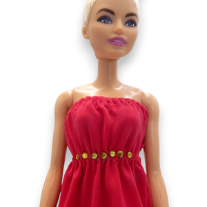 Pink estélyi arany ékkövekkel barbie típusú babákhoz (terhes Steffi-hez is!) (a082pk) - játék & sport - baba & babaház - barbie ruhák - Meska.hu