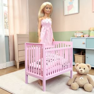 Rózsaszín kiságy babaházba barbie babákhoz, matraccal 1/6 (j001rs) - Meska.hu