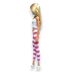ÚJ! Pink-fehér csíkos barbie nadrág, harisnya, leggings  - ruha barbie típusú babákhoz (a032pf) - játék & sport - baba & babaház - barbie ruhák - Meska.hu