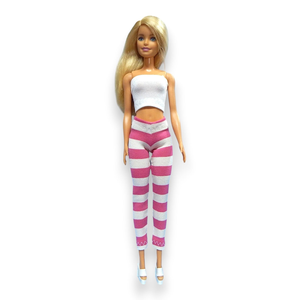 ÚJ! Pink-fehér csíkos barbie nadrág, harisnya, leggings  - ruha barbie típusú babákhoz (a032pf) - játék & sport - baba & babaház - barbie ruhák - Meska.hu