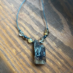 Fával, ásványokkal kombinált epoxy nyaklánc , Ékszer, Nyaklánc, Medálos nyaklánc, Ékszerkészítés, Famegmunkálás, Meska