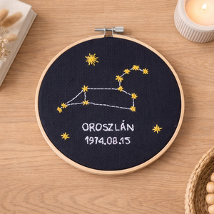 Egyedi csillagkép hímzés � névre szóló, páros horoszkóp, Nap�Hold�Aszcendens, születési dátummal - otthon & életmód - dekoráció - asztal és polc dekoráció - asztaldísz - Meska.hu