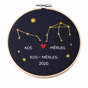 Egyedi csillagkép hímzés � névre szóló, páros horoszkóp, Nap�Hold�Aszcendens, születési dátummal - otthon & életmód - dekoráció - asztal és polc dekoráció - asztaldísz - Meska.hu