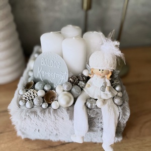 Adventi koszorú szürke szőrmés, Karácsony, Adventi díszek, Adventi koszorú, , MESKA