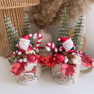 Mikulásos asztaldísz kerámia bögrében, Karácsony, Adventi díszek, Adventi asztaldísz, , MESKA