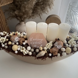 Adventi koszorú asztaldísz csónak tálban, Karácsony, Adventi díszek, Adventi koszorú, , MESKA