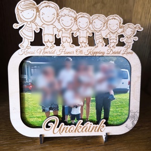 Személyreszabott családi fényképkeret nagyszülőknek, szülőknek, anyák napjára, ballagási ajándékba, szülőköszöntő esküvő, Otthon & Életmód, Dekoráció, Kép & Falikép, Képkeret, Famegmunkálás, Gravírozás, pirográfia, MESKA