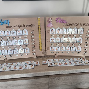 Napirend tervező tábla és pontgyűjtő gyerekeknek, fa napirend tervező - játék & sport - készségfejlesztő és logikai játék - montessori szivárvány, waldorf játékok - Meska.hu